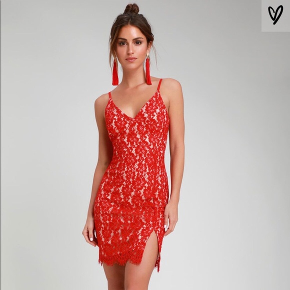 Lulus She’s a Knockout Red Lace Bodycon Dress